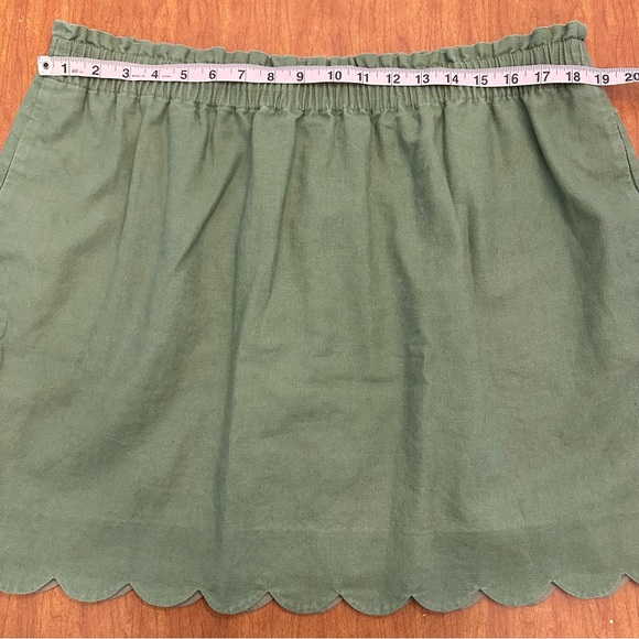 J Crew Green Scalloped Hem Mini Skirt Size 20 Preppy Linen Blend Pockets Boho - Picture 3 of 8